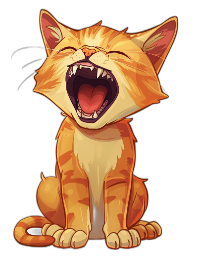 vector design of an orange cat laughing, isolated on a black background, in the style of cartoon, digital art, with pixar quality