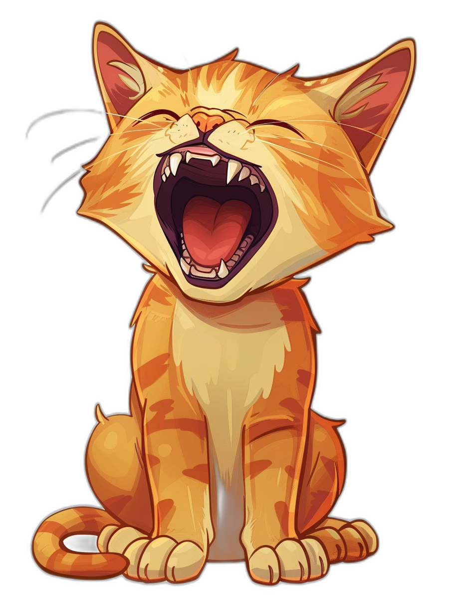 vector design of an orange cat laughing, isolated on a black background, in the style of cartoon, digital art, with pixar quality