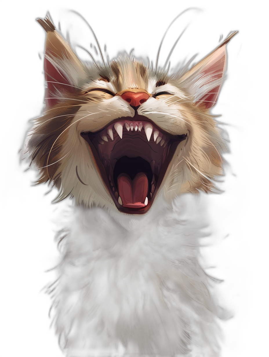 laughing cat, in the style of cartoon, dark background, in the fantasy art style, digital painting, hyper realistic