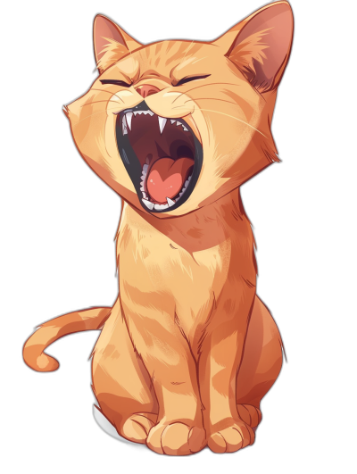 vector design of an orange cat laughing, isolated on a black background, in the style of anime.