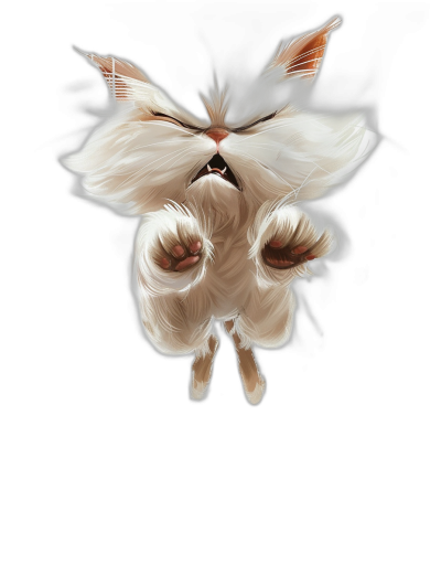 A white cat with brown eyes, jumping in the air, floating above on a black background, digital art in the style of [Loish](https://goo.gl/search?artist%20Loish) and in the style of [Studio Ghibli](https://goo.gl/search?artist%20Studio%20Ghibli), full body portrait, symmetrical, glowing aura, anime style, low angle shot, hyper realistic, high resolution, octane render, cinematic.