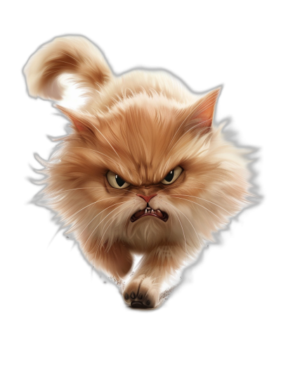 realistic cartoon illustration of an angry persian cat, isolated on a black background, in the style of fillip K spiritualism, in the style of Pixar