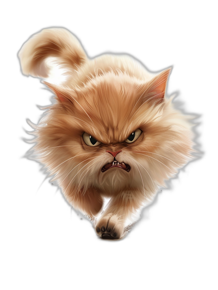 realistic cartoon illustration of an angry persian cat, isolated on a black background, in the style of fillip K spiritualism, in the style of Pixar