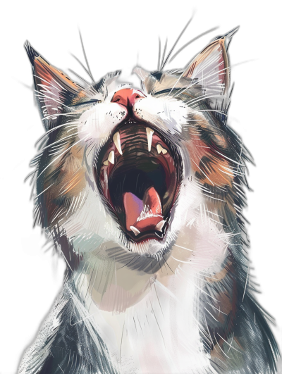 digital art of a happy cat meowing, on a black background, done as a speedpainting, in the style of a digital painting, concept art