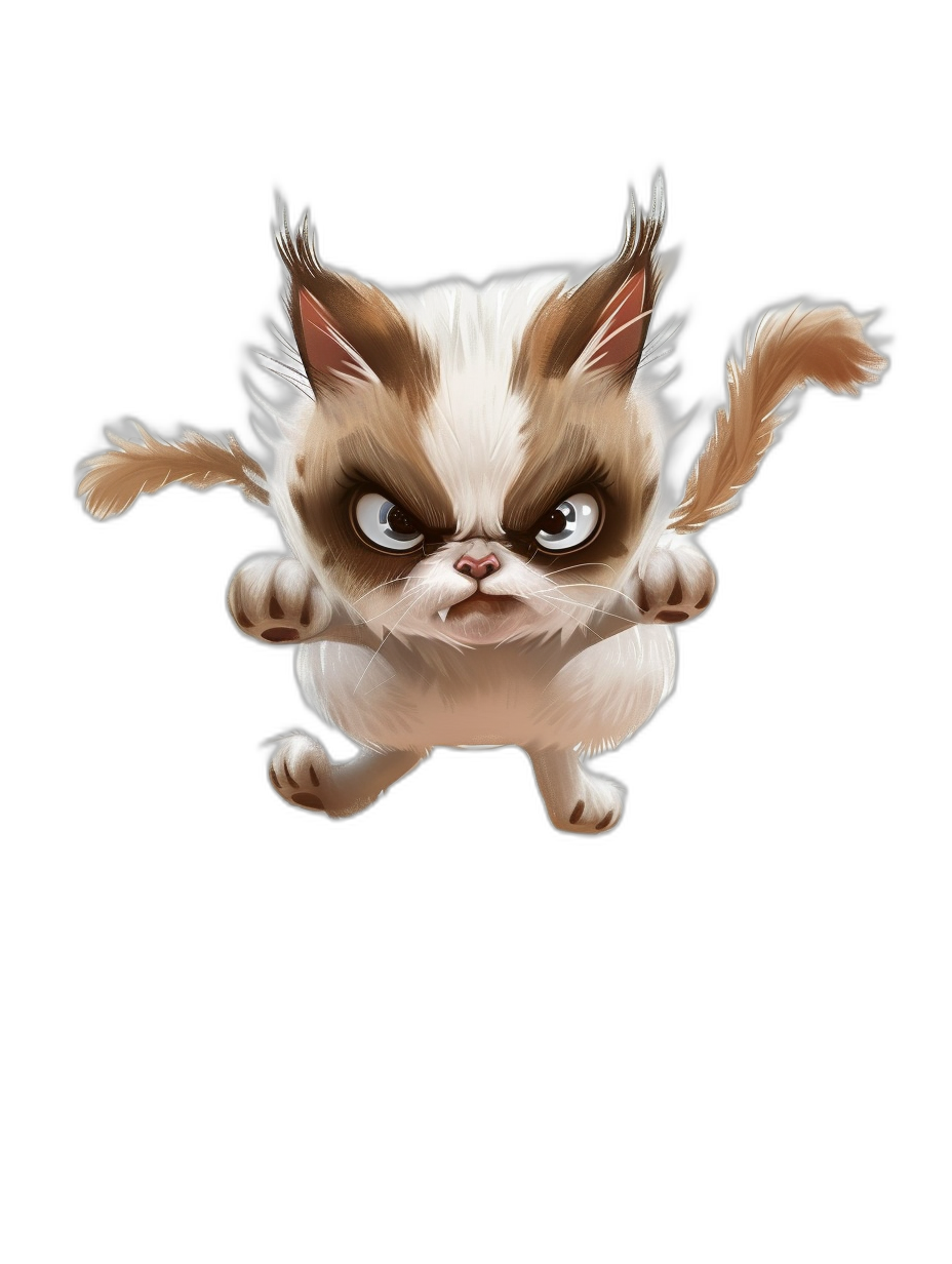 funny cartoon grumpy cat jumping, solid black background, high resolution, digital art by [Moebius](https://goo.gl/search?artist%20Moebius) and Frazetta