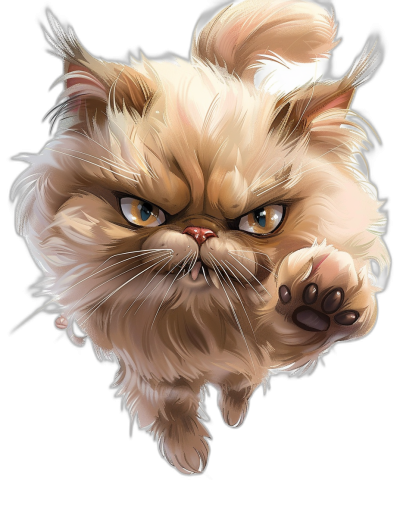 angry persian cat, snooty cartoon caricature in the style of [Artgerm](https://goo.gl/search?artist%20Artgerm) and [Tim Burton](https://goo.gl/search?artist%20Tim%20Burton) on black background