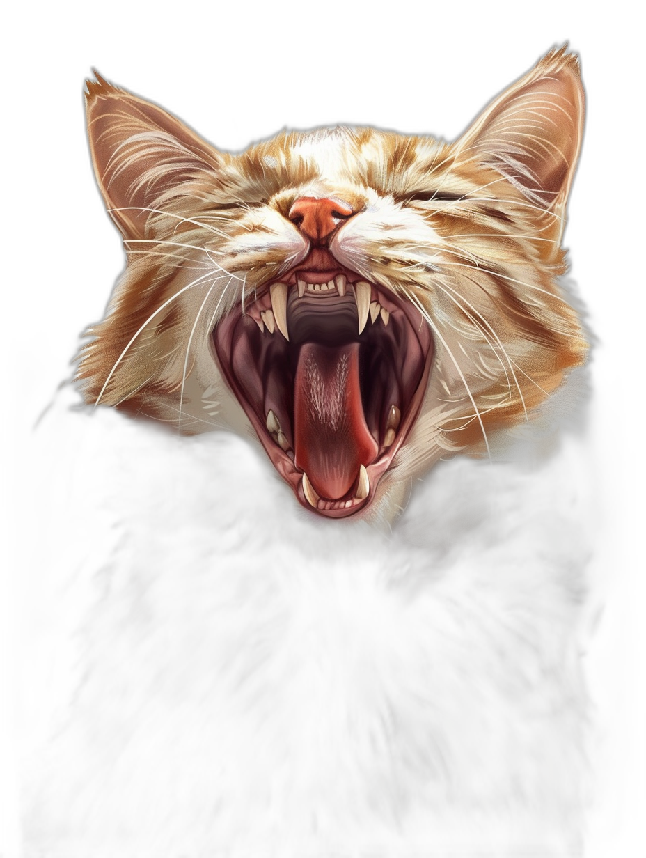 digital art of a happy cat yawning, with a black background, digital painting in the style of concept art