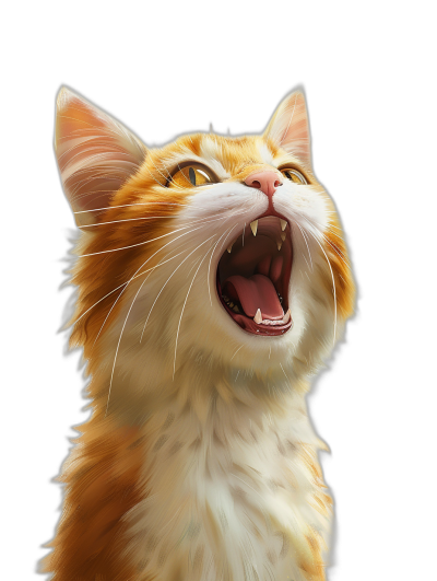 realistic happy cat meowing, isolated on black background, high resolution digital art in the style of [Kawacy](https://goo.gl/search?artist%20Kawacy)