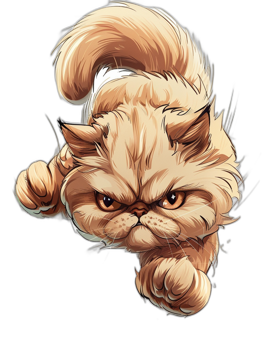 vector design of an angry persian cat jumping on a black background, in a cartoon style in the style of J Scott Campbell and [Studio Ghibli](https://goo.gl/search?artist%20Studio%20Ghibli)