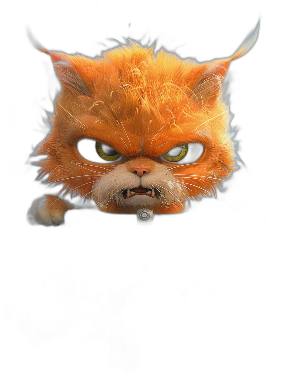 a cute orange cat with angry face in the dark, vector illustration by Pixar and [Atey Ghailan](https://goo.gl/search?artist%20Atey%20Ghailan) and wes andersson, black background, highly detailed