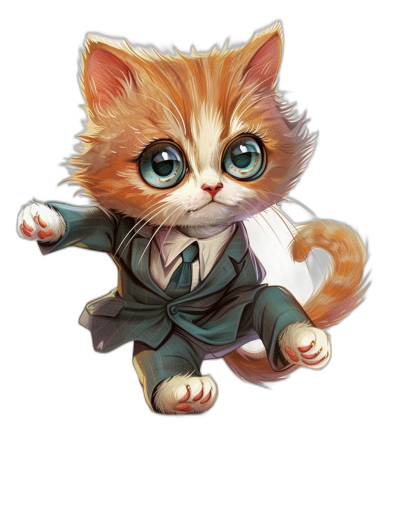 Cute cat in suit flying, chibi style, vector illustration, black background, digital art, by [WLOP](https://goo.gl/search?artist%20WLOP) and [Artgerm](https://goo.gl/search?artist%20Artgerm), anime, cute, kawaii