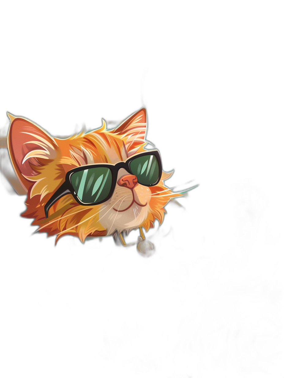 A cartoon cat with sunglasses on, simple black background, game avatar, mobile wallpaper, in the style of artstation trending and behance hd.