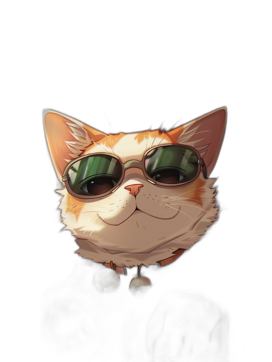 A cute cat wearing sunglasses in the style of [WLOP](https://goo.gl/search?artist%20WLOP) and [Greg Rutkowski](https://goo.gl/search?artist%20Greg%20Rutkowski) and [Makoto Shinkai](https://goo.gl/search?artist%20Makoto%20Shinkai), chibi style, digital art, black background, vector art, anime, simple