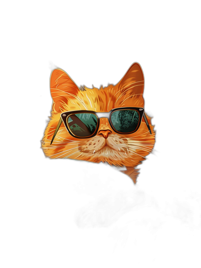 digital art of cute orange cat , wearing sunglasses, minimal style black background , chill and funny vibes, chill wallpaper