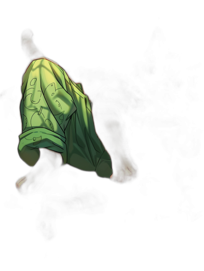 close-up of a leg in a green nightshirt lying on a black background, in the style of [Atey Ghailan](https://goo.gl/search?artist%20Atey%20Ghailan), in a cartoon style with bold lines, simple colors, and flat shading, in a vector art digital painting style with simple shading and high resolution, in an anime and manga dark atmospheric style that is detailed, in the styles of [Moebius](https://goo.gl/search?artist%20Moebius) and Jujutsu Kaisen.