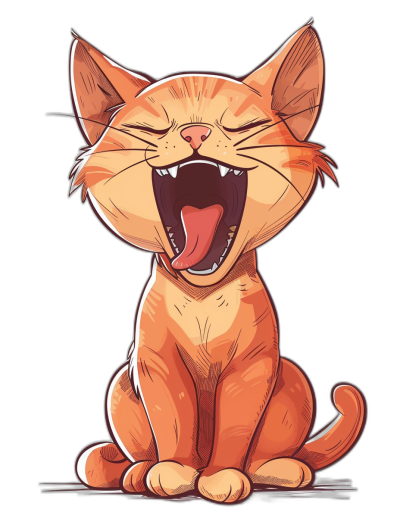 A cute happy cat cartoon character laughing, vector design on black background, t-shirt print design, funny and humorous, red tones, simple vector illustration, high resolution, high details, clean lines, high quality, sharp focus, no blur effect