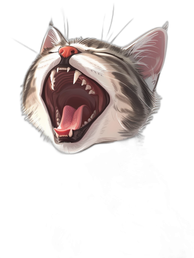 a cute cat laughing, open mouth with teeth showing, vector illustration, solid black background, high resolution, professional digital art, realistic details