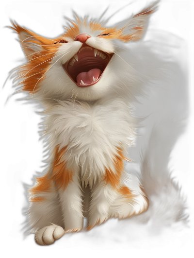 A cute orange and white cat laughing in the style of digital art, high resolution style, dark background.