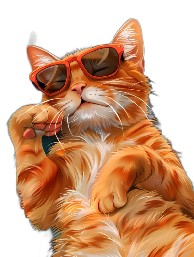 digital art of cute and fat orange cat , wearing sunglasses with one hand holding tiny cigar, chill out pose, black background , in the digital painting style of [Artgerm](https://goo.gl/search?artist%20Artgerm), artstation hd