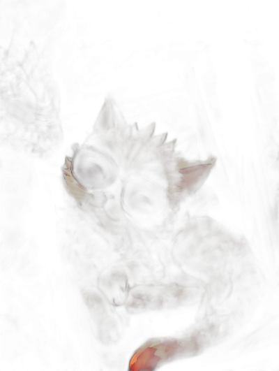 A dark fantasy digital painting of an old red and yellow leaf cat wearing sunglasses in a close up portrait against a black background with cinematic lighting and composition. Dark shadows and dark color tones give the image a creepy feel.