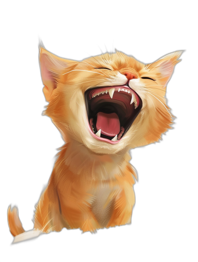 digital art of a cute kitten laughing out loud on a black background in a happy and fun mood.