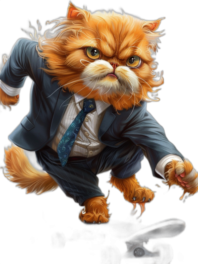 A persian cat in a suit and tie in a fighting pose in the style of [James Jean](https://goo.gl/search?artist%20James%20Jean)'s cartoon style on a black background as a full body digital art with anime-inspired character designs and detailed costumes like chibi disney characters in high resolution with high details and high quality with hyper-detailed and high contrast and high saturation styles and a hyper-realistic and smooth texture in the style of hyperrealism with octane rendering and a cinematic style.