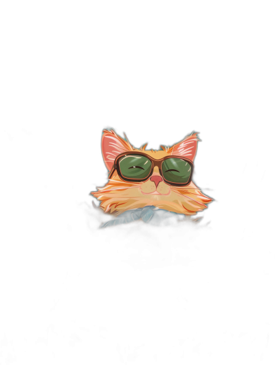 digital art of a cute kitten wearing sunglasses in a minimal style with a black background, chill and funny