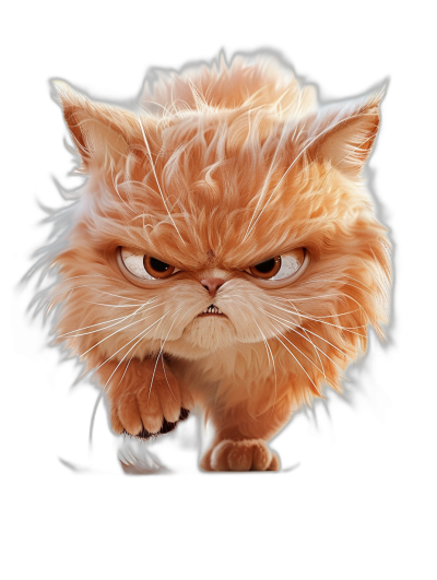 funny persian cat with an angry face on a black background, in a cartoon style, in the style of Pixar render, hyper-realistic illustrations, in the style of Disney animation, in the styles of Zbrush and Artstation, high resolution