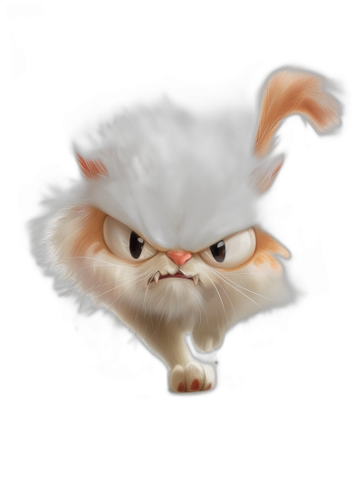 realistic cartoon illustration of an angry persian cat, isolated on a black background, in the style of Monet and in the style of Disney Pixar style