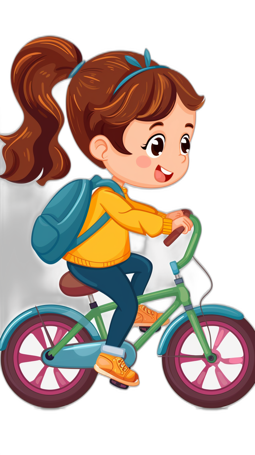 A cute little girl is riding her bike, cartoon style vector illustration with black background, simple design, colorful, high resolution, cute and happy face expression, simple details, full body shot, wearing school uniform, high quality, high detail, high definition, high resolution, high sharpness, high focus, high resolution, high noise, high color saturation, high resolution, high resolution, high resolution, high resolution, high resolution, high resolution, high resolution, high resolution, high resolution, high resolution, high resolution, high resolution, high resolution, high resolution, high realism, high resolution, high realism, high realism, high realism,