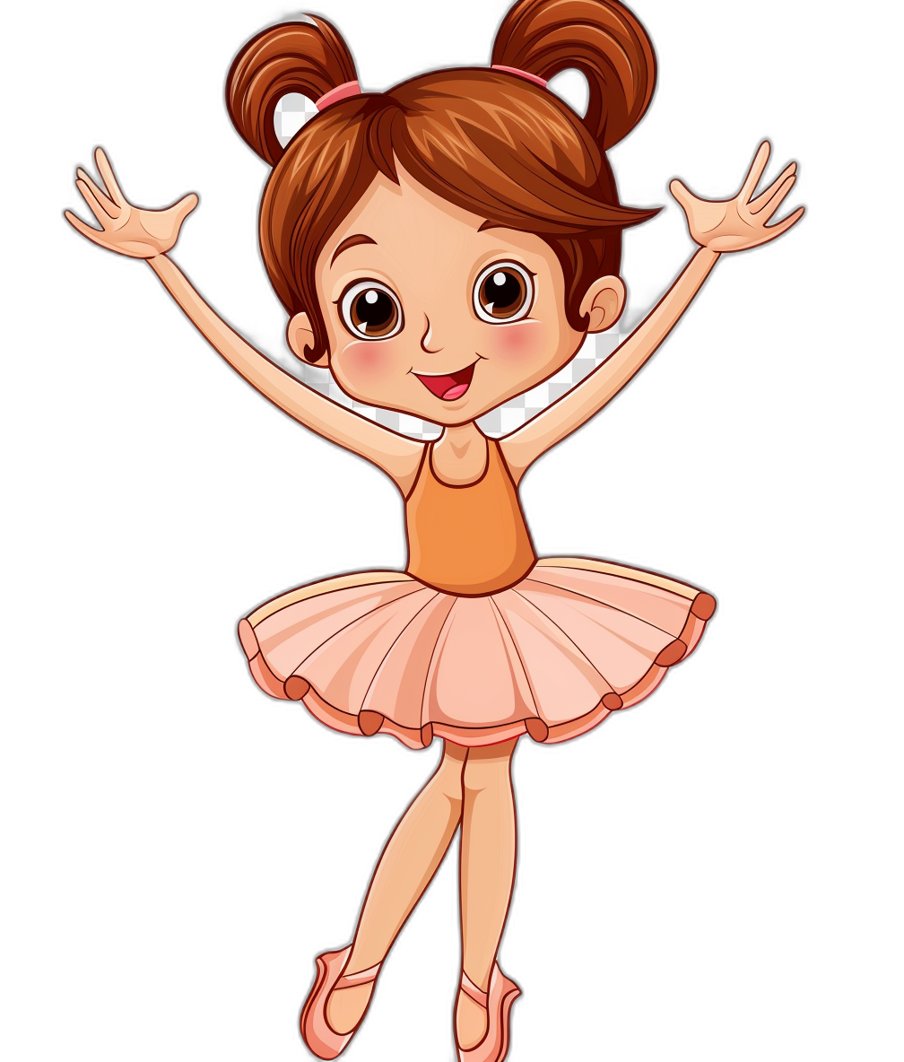 Cute cartoon girl ballerina, in the clip art style, isolated on a black background, high resolution vector image.