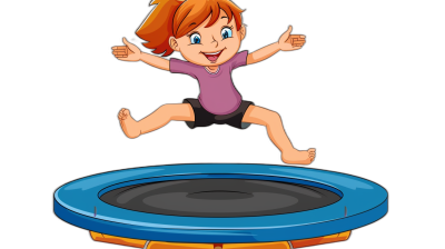 cartoon child jumping on trampoline, vector illustration with black background, high resolution, no text in the design, high detail, cartoon style