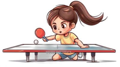 cartoon girl playing table tennis, vector illustration, solid black background, simple design, pixar style, cute, chibi style, simple detail, simple lines, simple colors, cartoon character design, simple shading, simple art style, high resolution, hyper detailed, high definition, high quality, logo design for "unique",