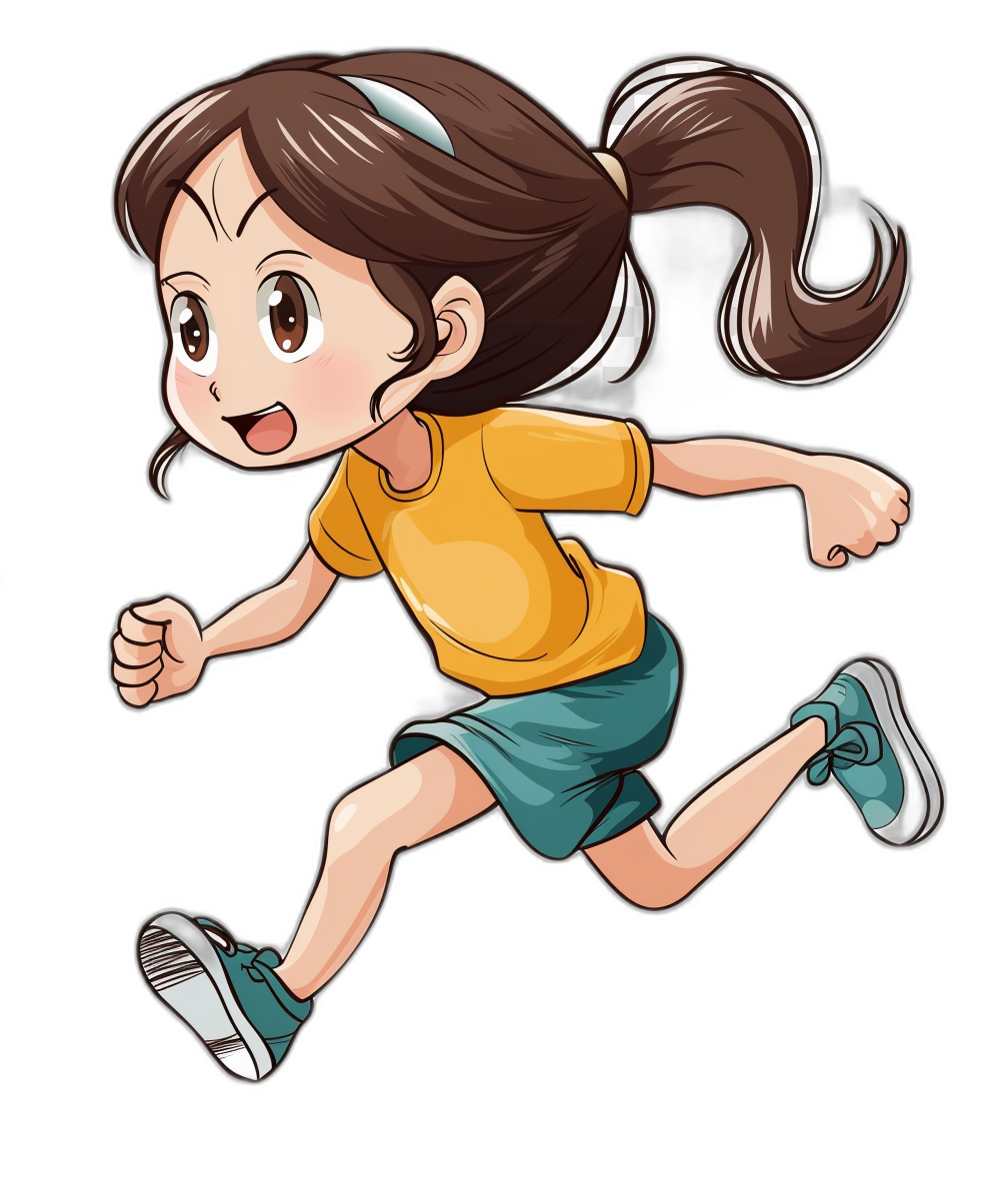 a cute girl running, vector illustration for t-shirt design , clear black background