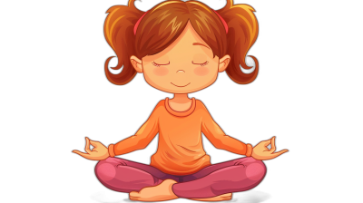 Cute cartoon girl meditating, vector illustration in the style of flat design on a black background, cute and colorful in a simple, 2D style with flat colors, high resolution, high detail, high quality, high definition image with high sharpness, high contrast, high naturalism, high vibrancy, high realism.