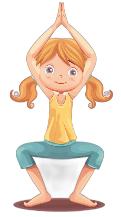 cartoon of cute girl doing yoga in the style of clip art, in the style of black background